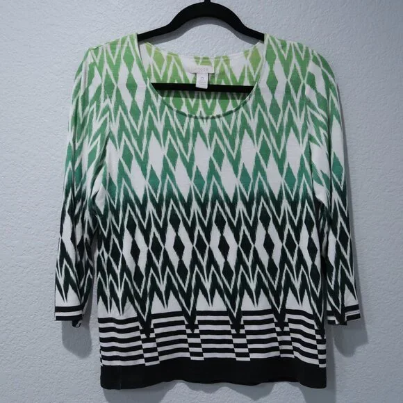 Chicos Womens Easywear Top 3/4 Sleeve Geometric Print Ombre Scoop Neck Shirt 0 - Picture 1 of 13